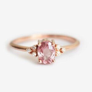 💍 Sweet Tiny Oval Flower Pink Rose Gold Rings for Women, VIP001